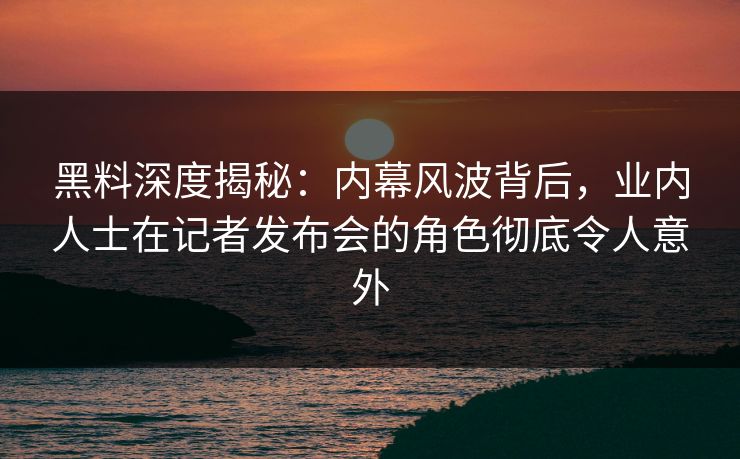 黑料深度揭秘：内幕风波背后，业内人士在记者发布会的角色彻底令人意外