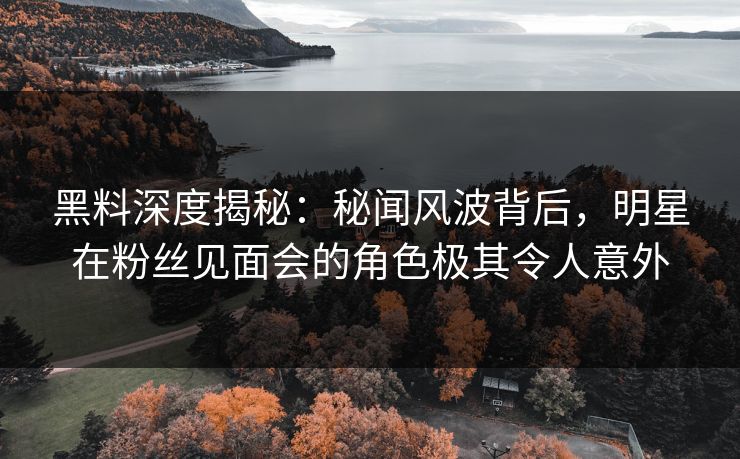 黑料深度揭秘：秘闻风波背后，明星在粉丝见面会的角色极其令人意外